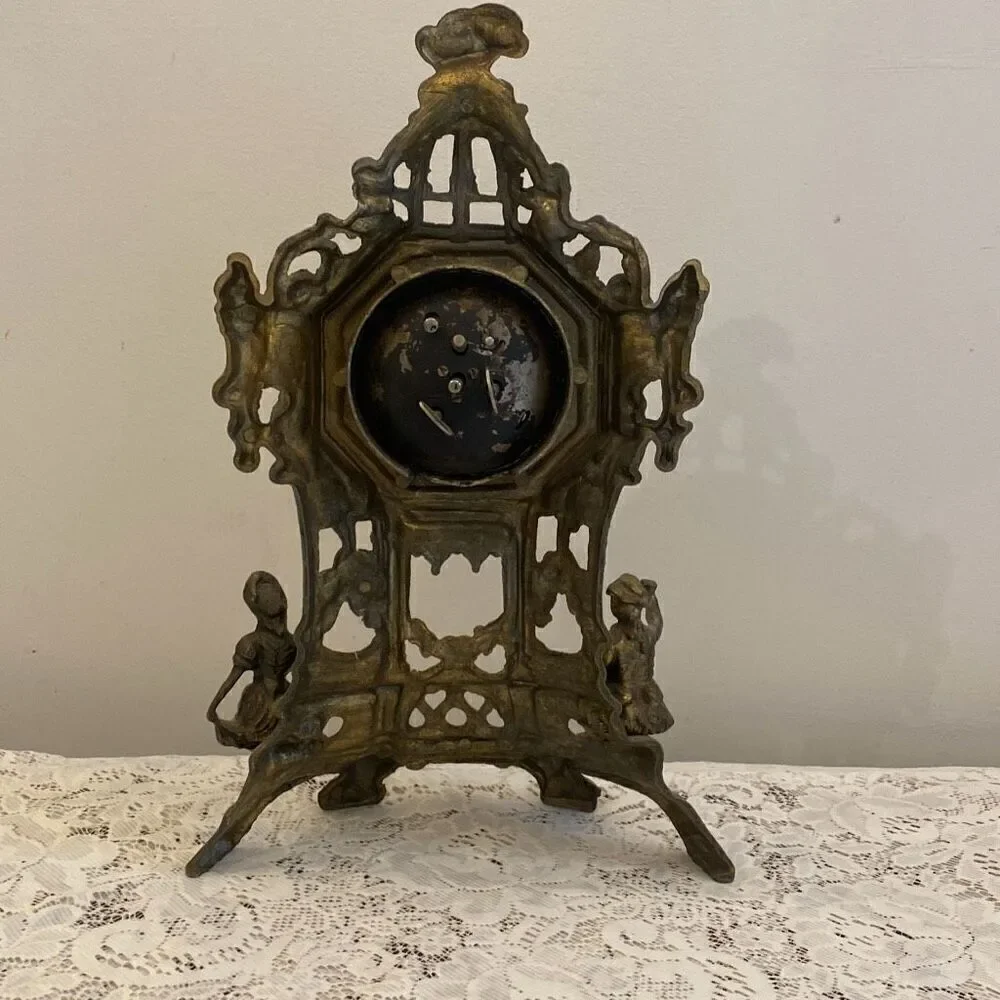 Vintage Lowenthal  Cast Brass Table Mantle Clock Ornate Victorian Style